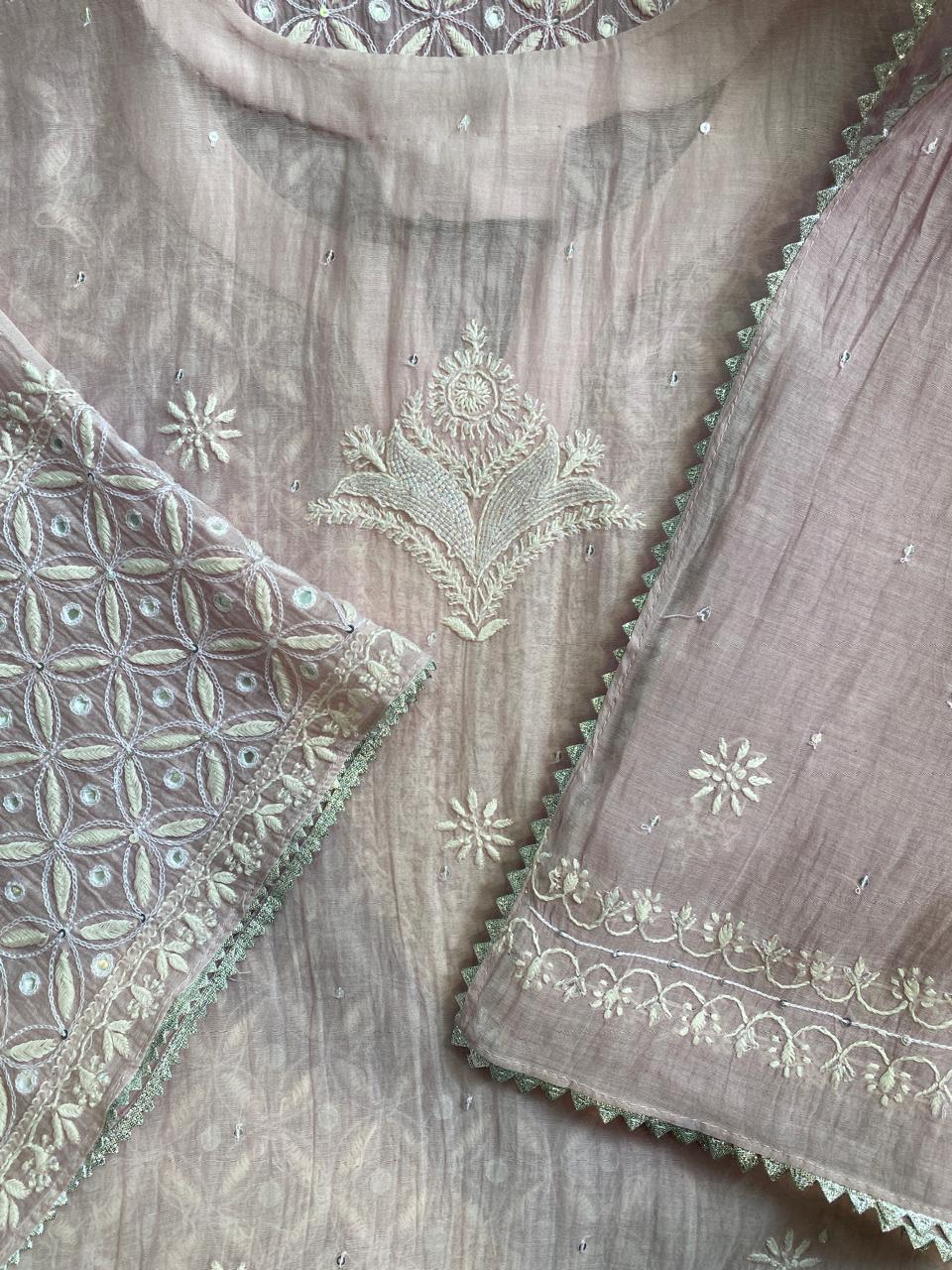 Lilac Mul chanderi Chikankari Kurta Set