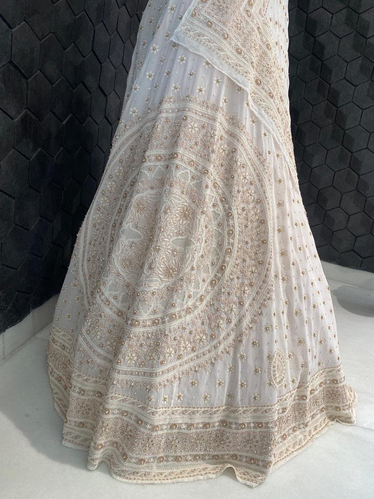 Ivory And Gold Chikankari and Zardozi Lehenga Set