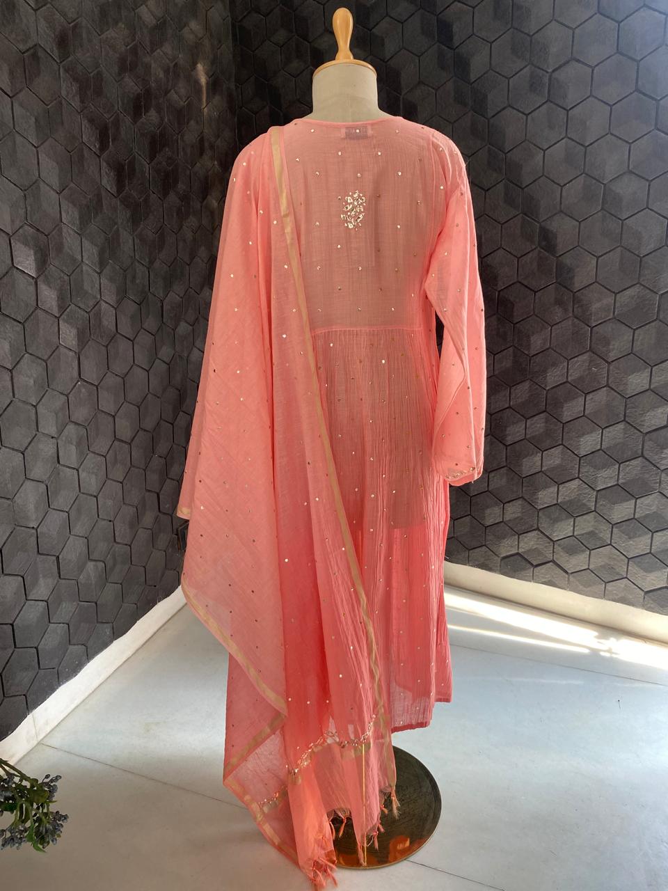 Pink Ombre Mul Chanderi A-Line Kurta Set