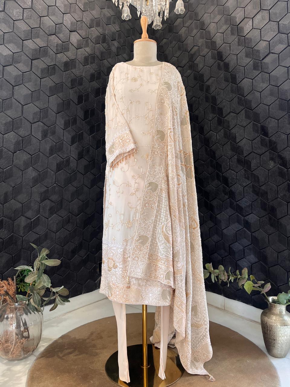 Ivory Gold Georgette Suit Set