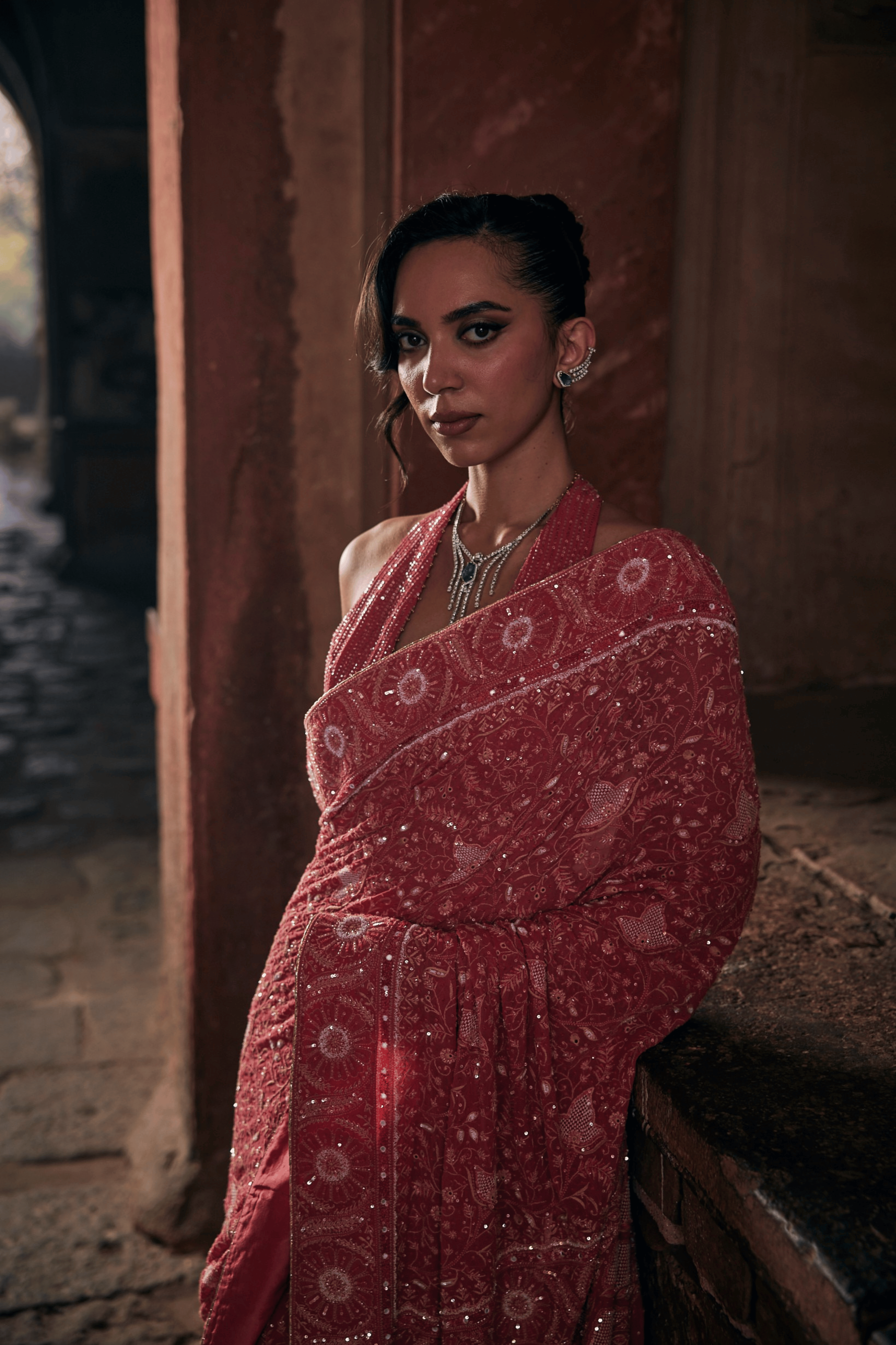 Aayat Saree - Fuchsia Georgette Paisley Boota Saree