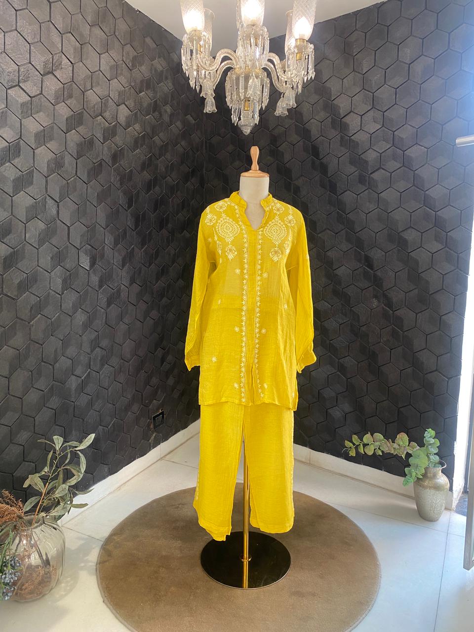 Yellow Tissue Chikankari  Co-ord Set