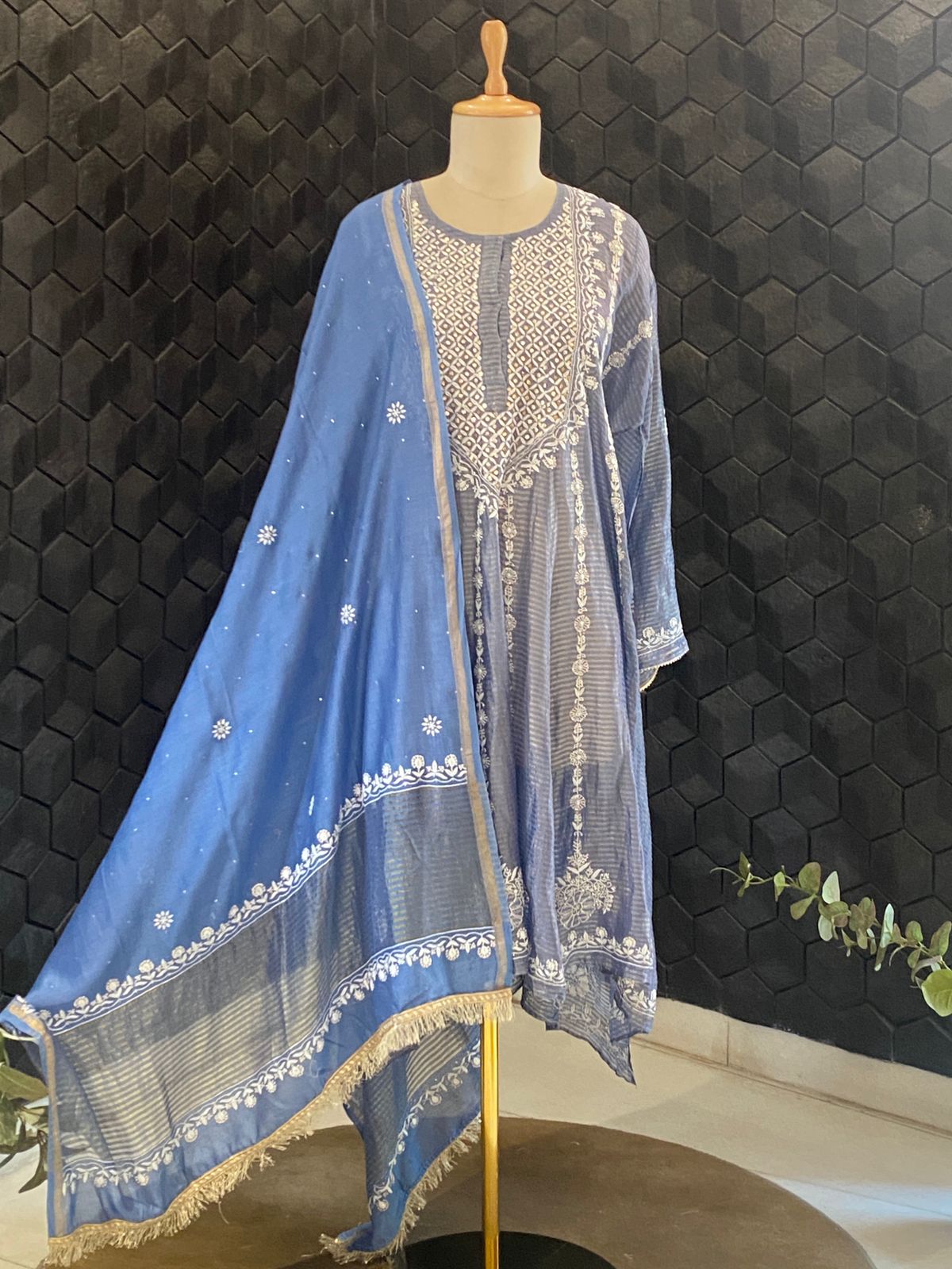 Striped Tissue Anarkali Suit Set