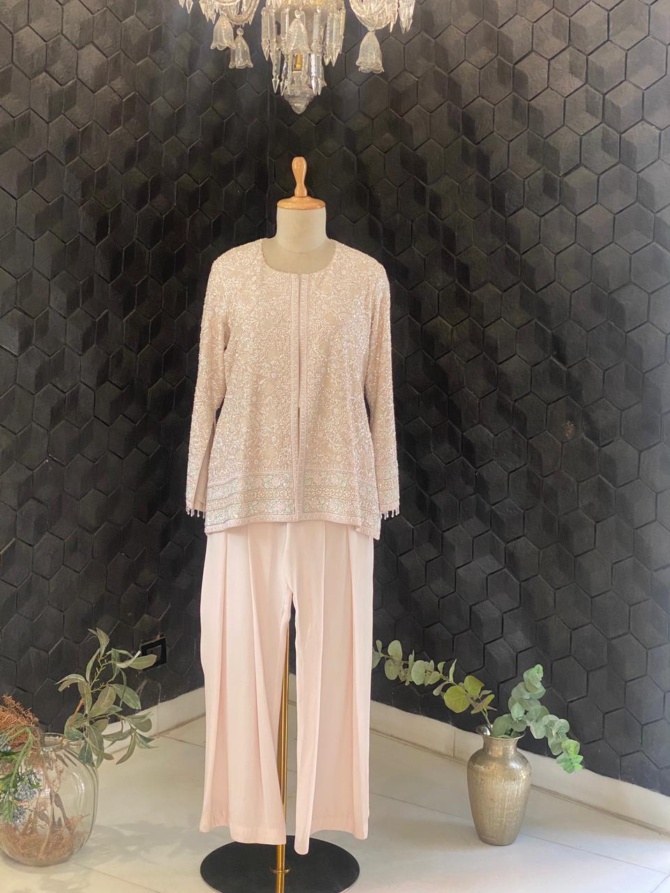 Ivory Georgette Chikankari Gilet Set