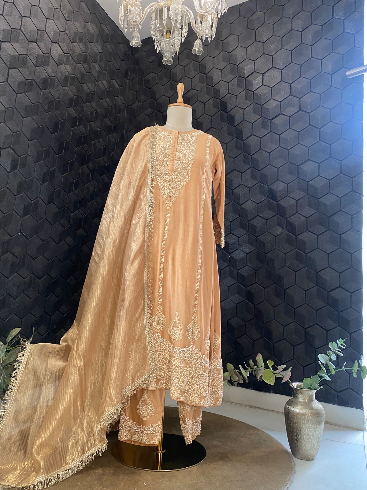 Brown Chanderi Suit Set