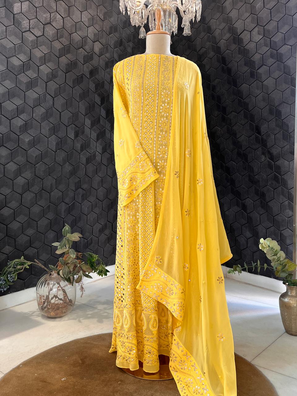 Yellow Viscose Anarkali Suit
