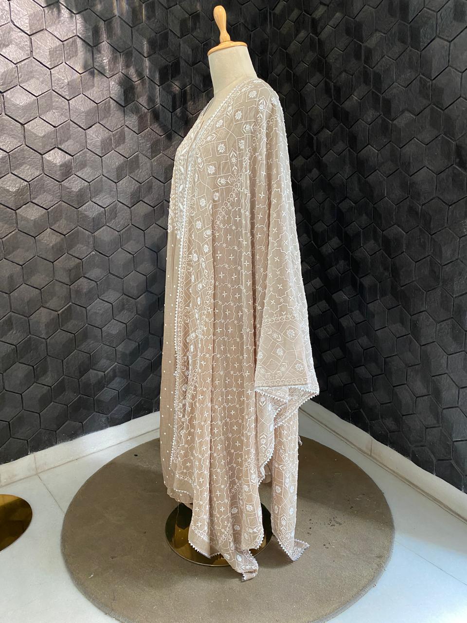 brown ombre mul chanderi chikankari anarkali kurta set