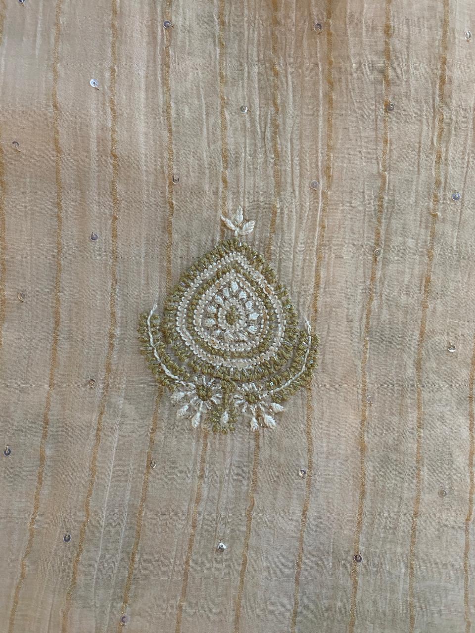 Beige Striped Mul Chanderi Chikankari Kaftan