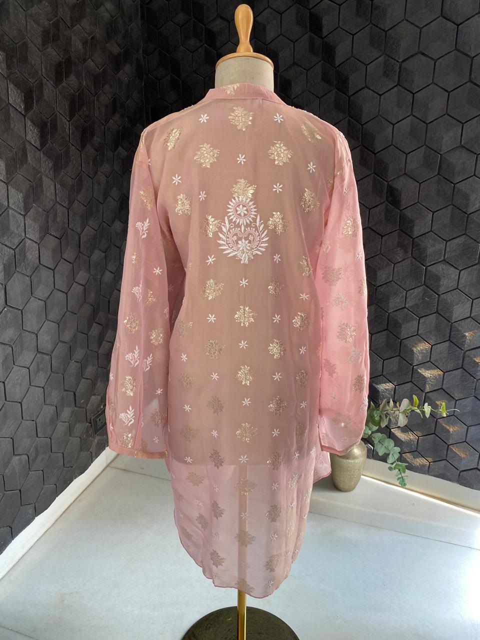 Pink Simmer Organza Chikankari Co-ord Set