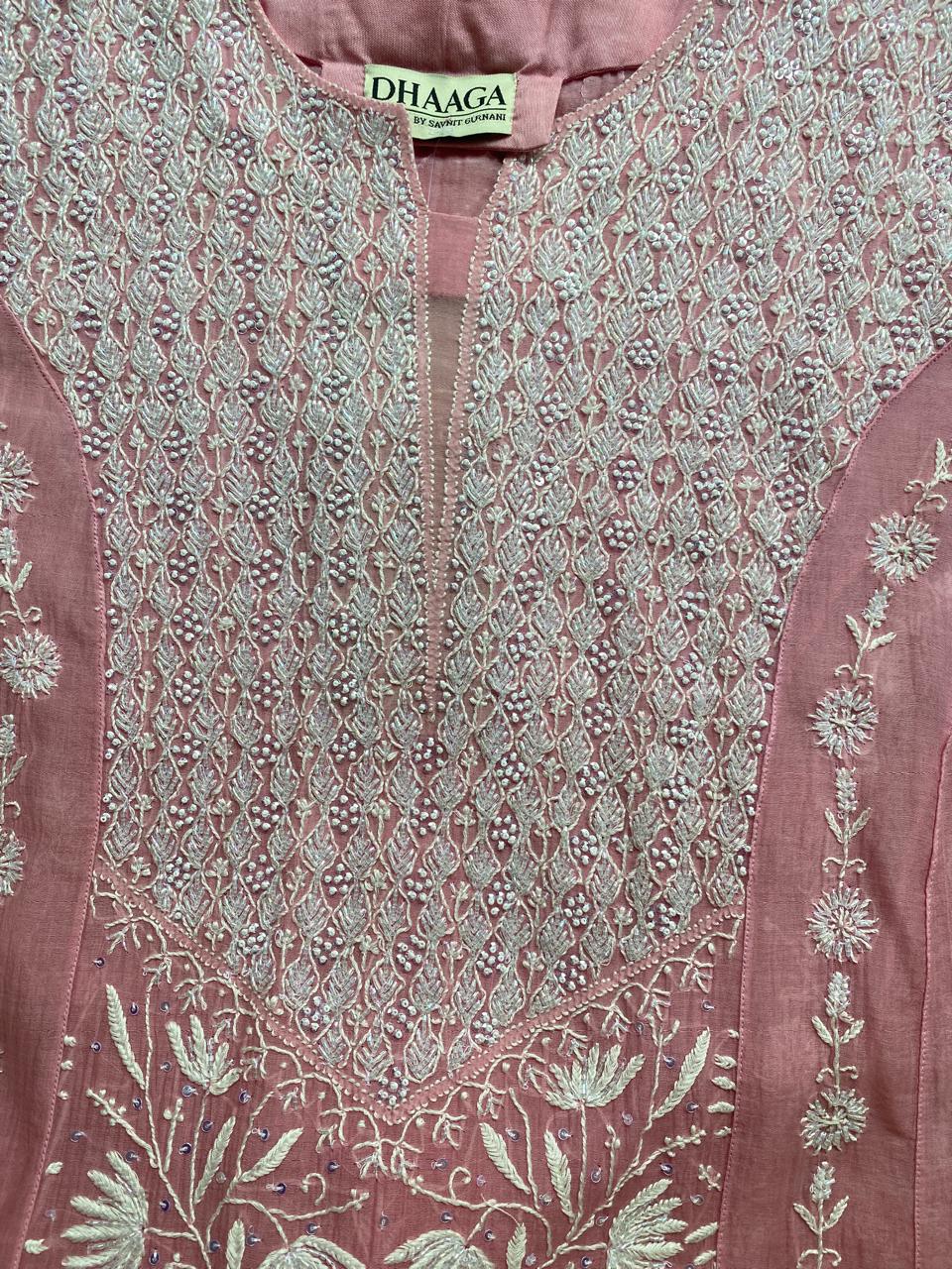 Pink Ombre Centre Panel Lotus Chikankari kurta set