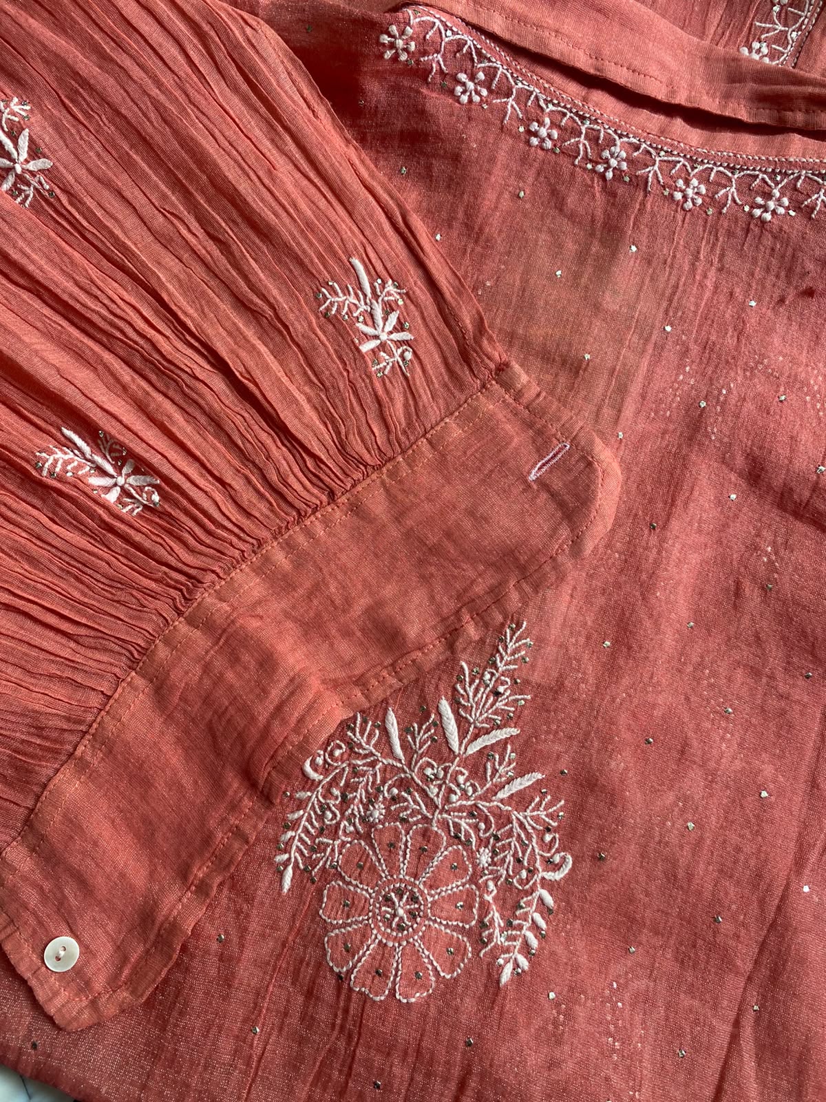 fuschia pink Golden tissue chikankari shirt
