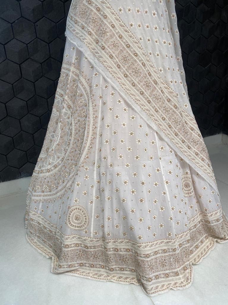 Ivory And Gold Chikankari and Zardozi Lehenga Set