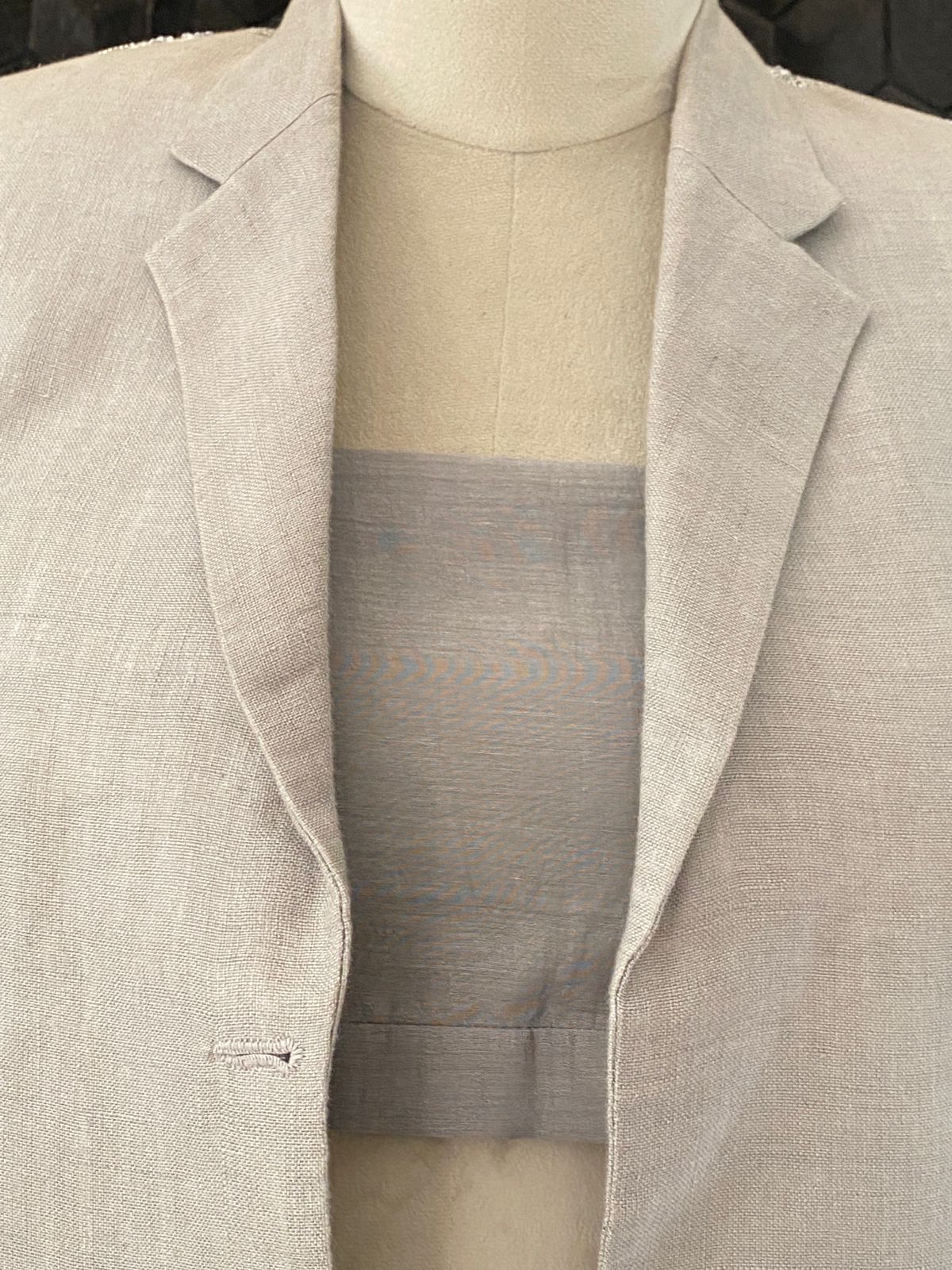 Grey Linen Jaal Boota Blazer Set