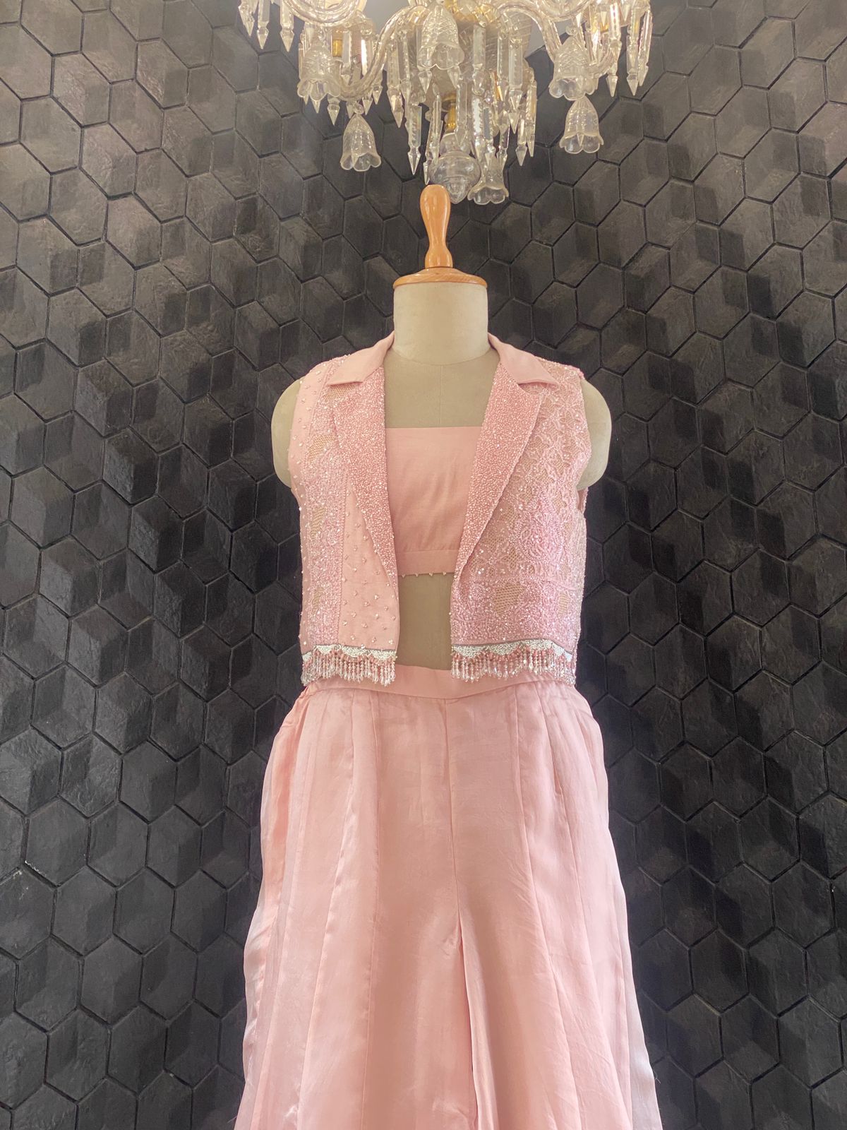 Premium Organza Sharara and Top With Pink Jacket