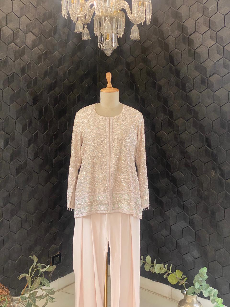 Ivory Georgette Chikankari Gilet Set