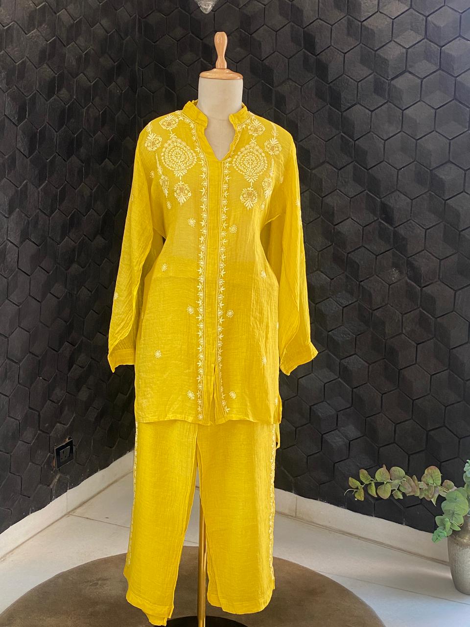 Yellow Tissue Chikankari  Co-ord Set