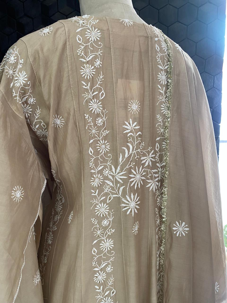 Beige Chanderi Anarkali Kurta Set
