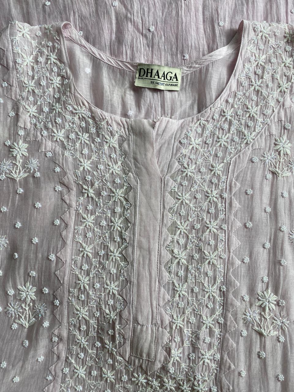 lilac mul chanderi chikankari kurta set