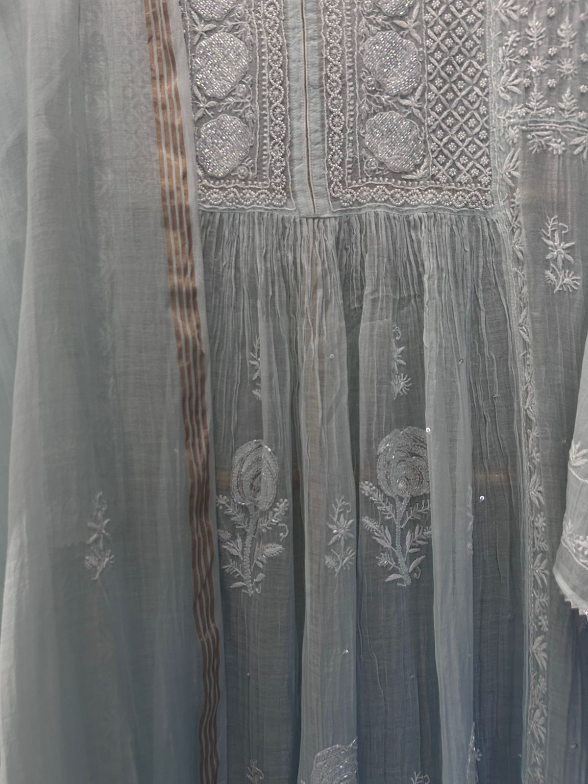 Sky Blue Mul Chanderi Chikankari Kurta Set