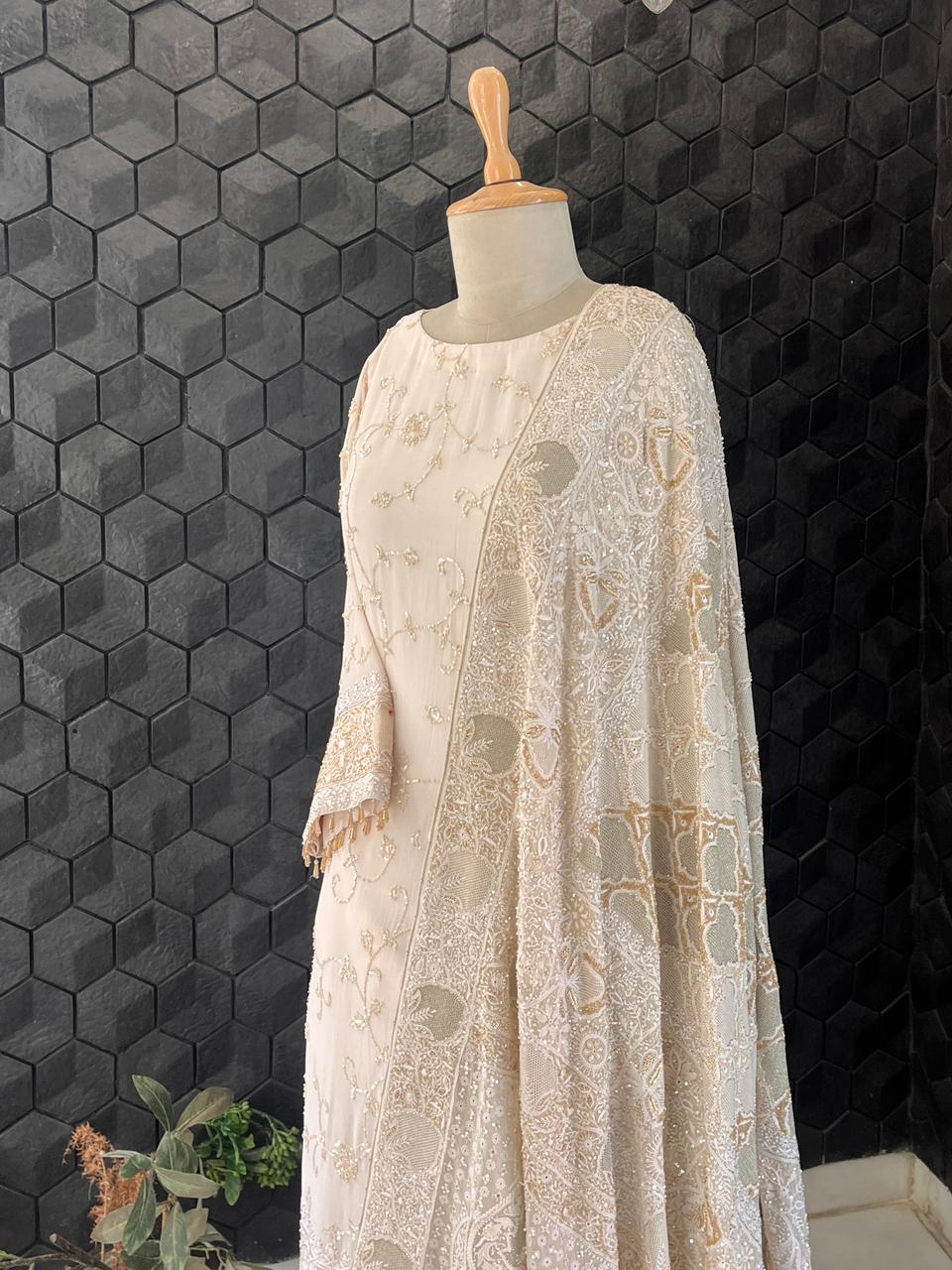 Ivory Gold Georgette Suit Set