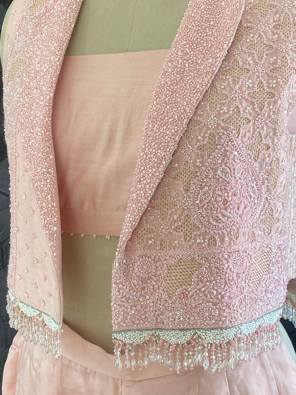 Premium Organza Sharara and Top With Pink Jacket