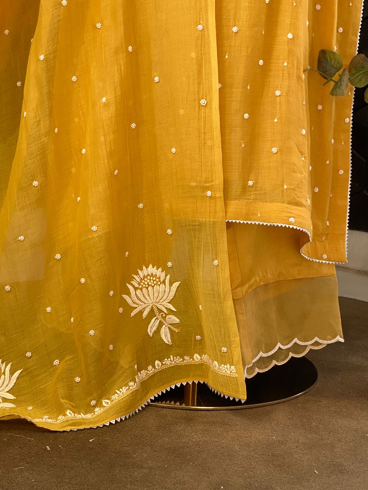 Mustard Mul Chanderi Suit Set