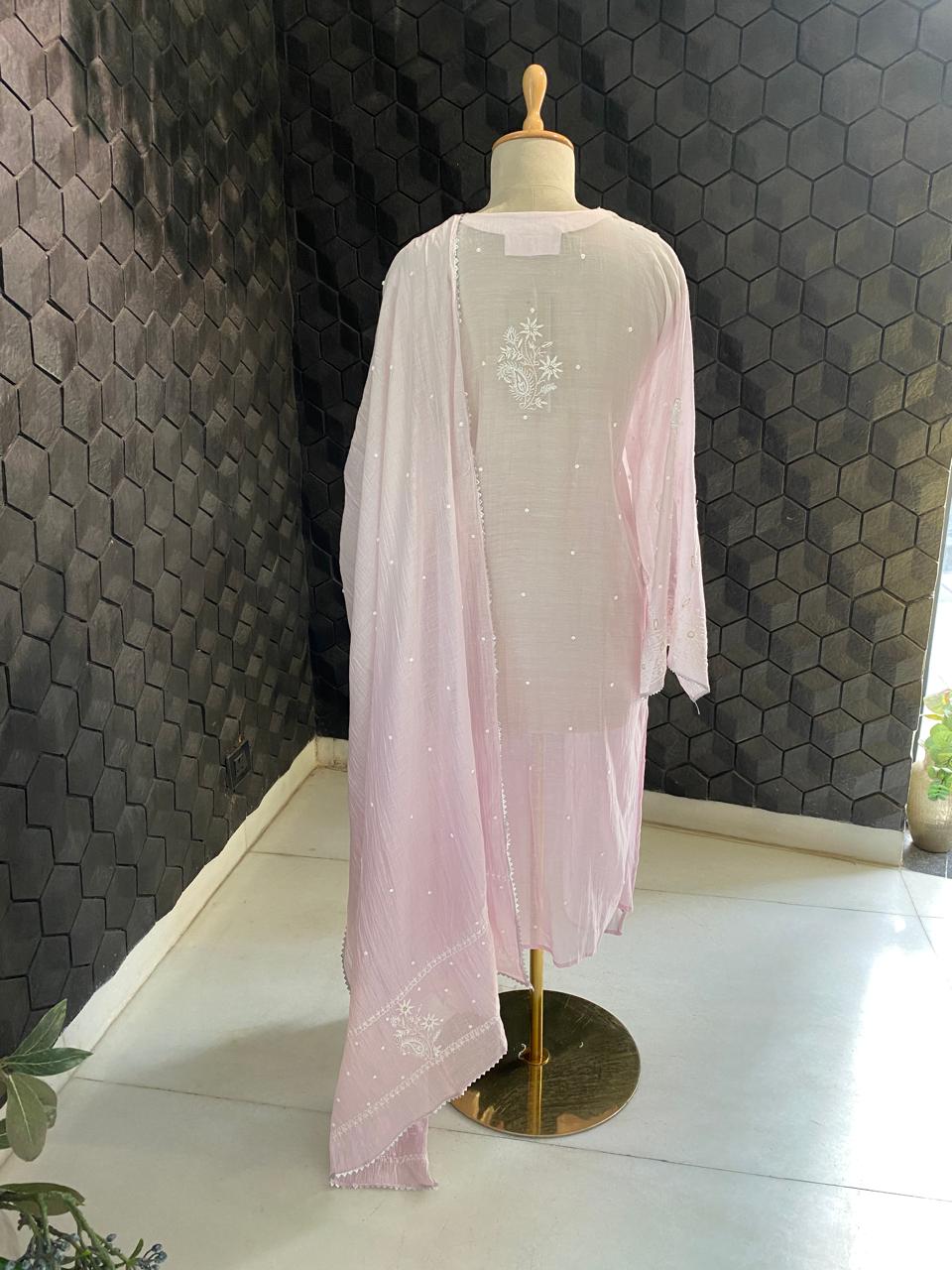 Lilac Mul Chanderi Chikankari Kurta Set