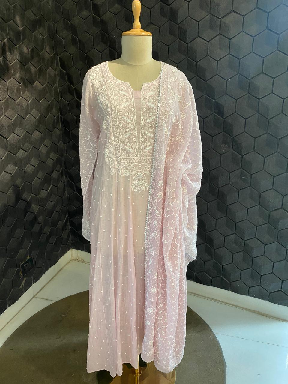 Lilac Mul chanderi Anarkali kurta set