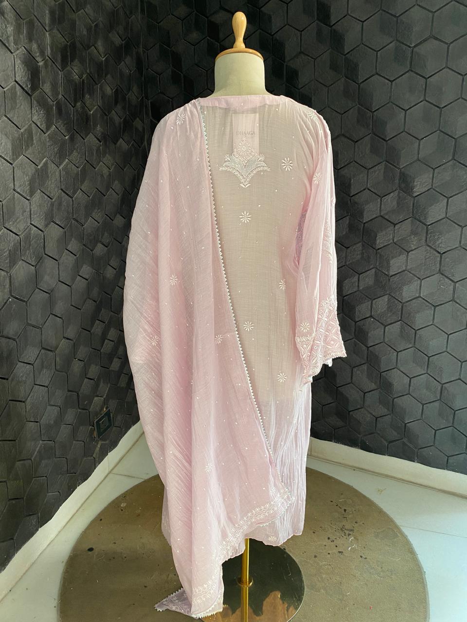 Lilac Mul chanderi Chikankari Kurta Set