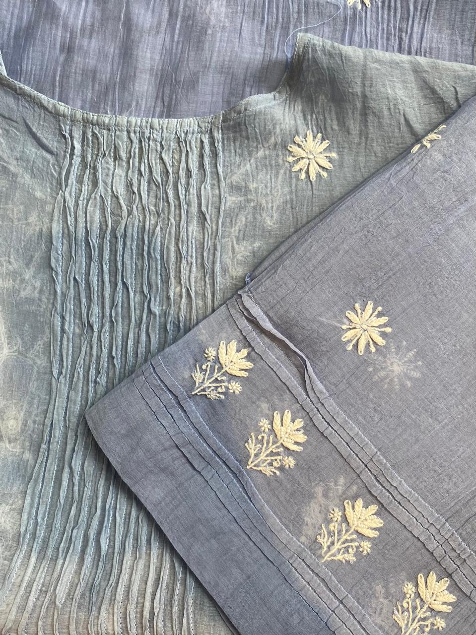 blue mul chanderi chikankari co-ord set