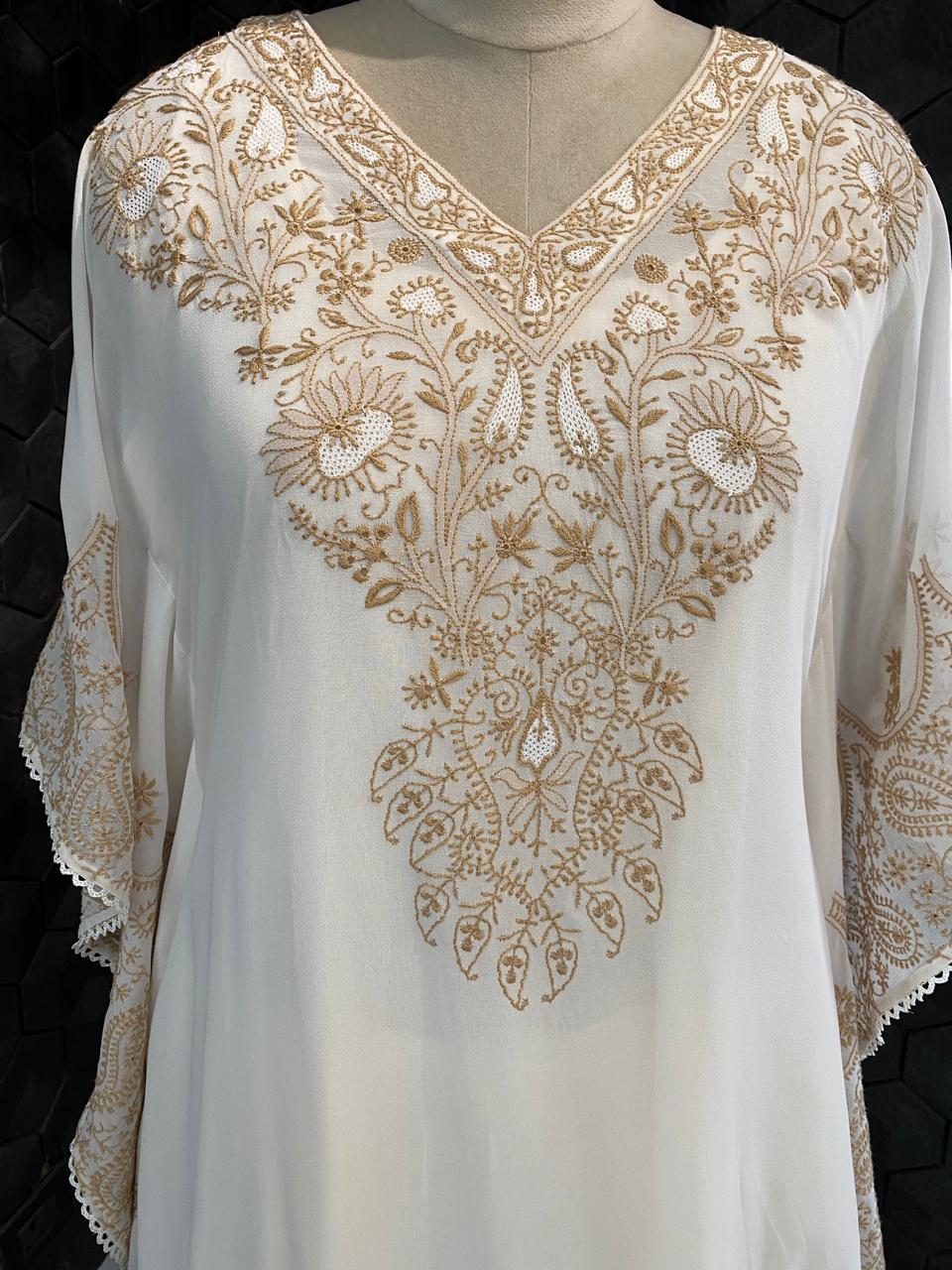 Ivory  georgette chikankari kaftan kurta set