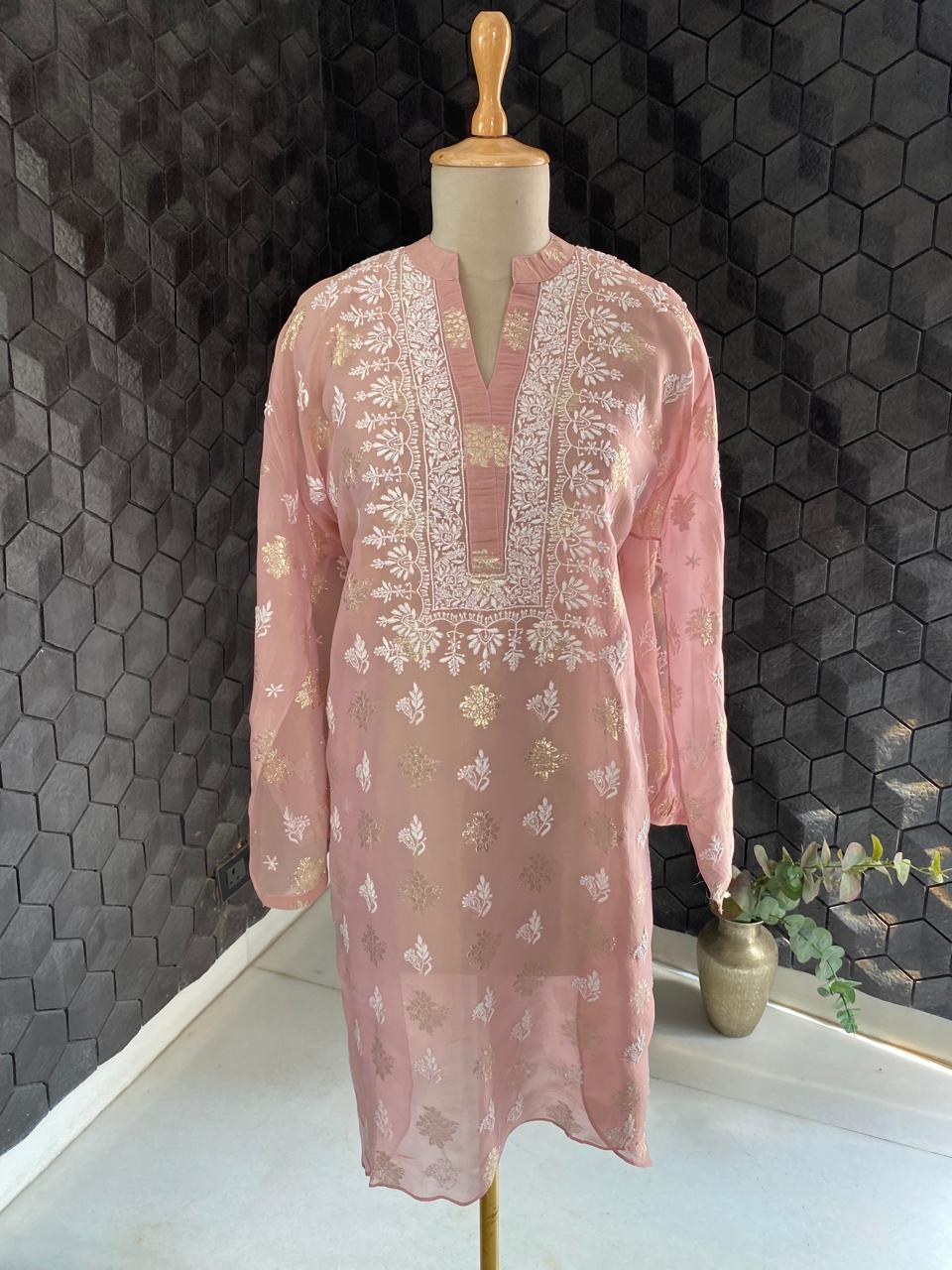 Pink Simmer Organza Chikankari Co-ord Set