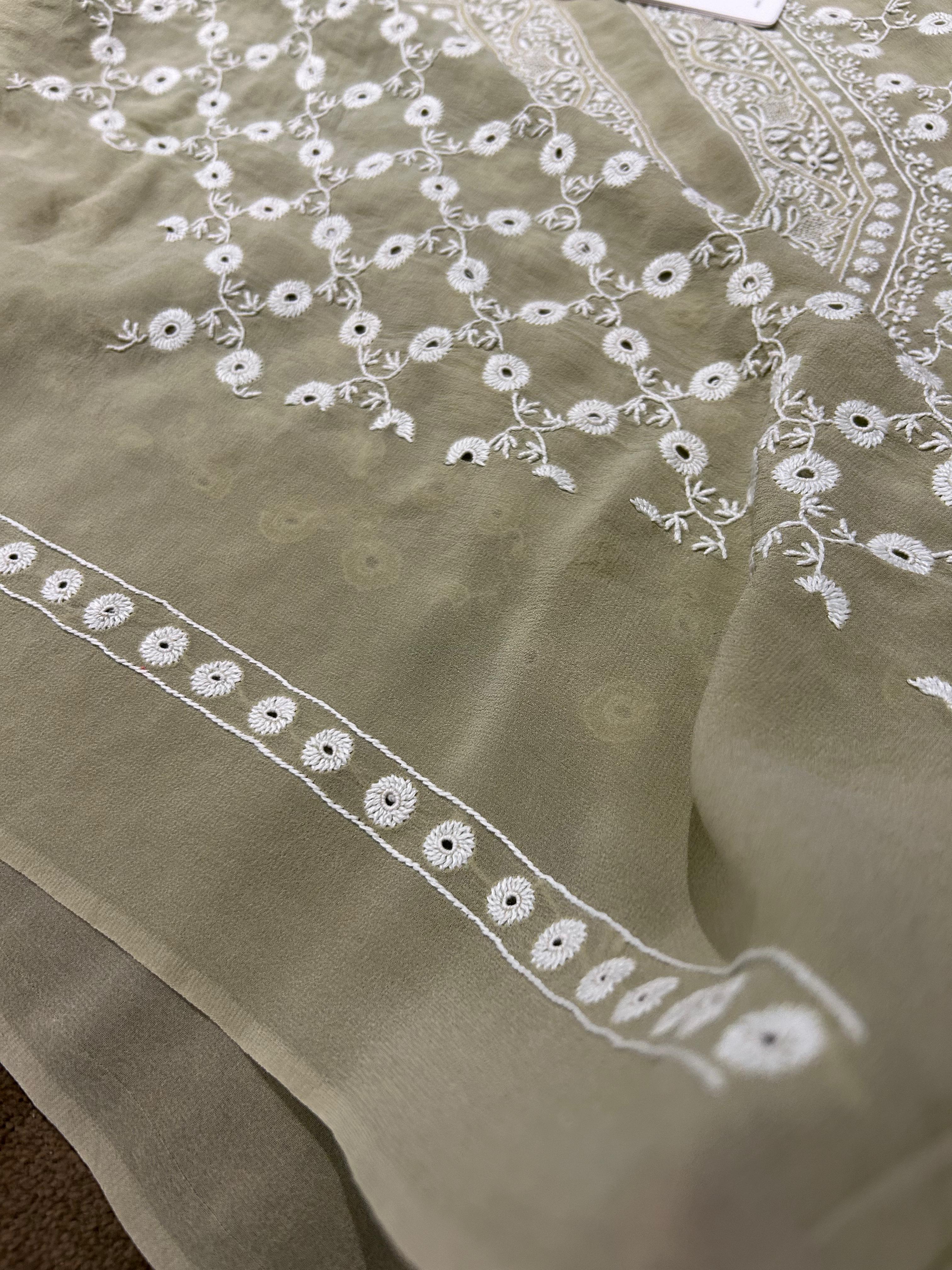 Sage Green Mens Georgette Chikankari kurta