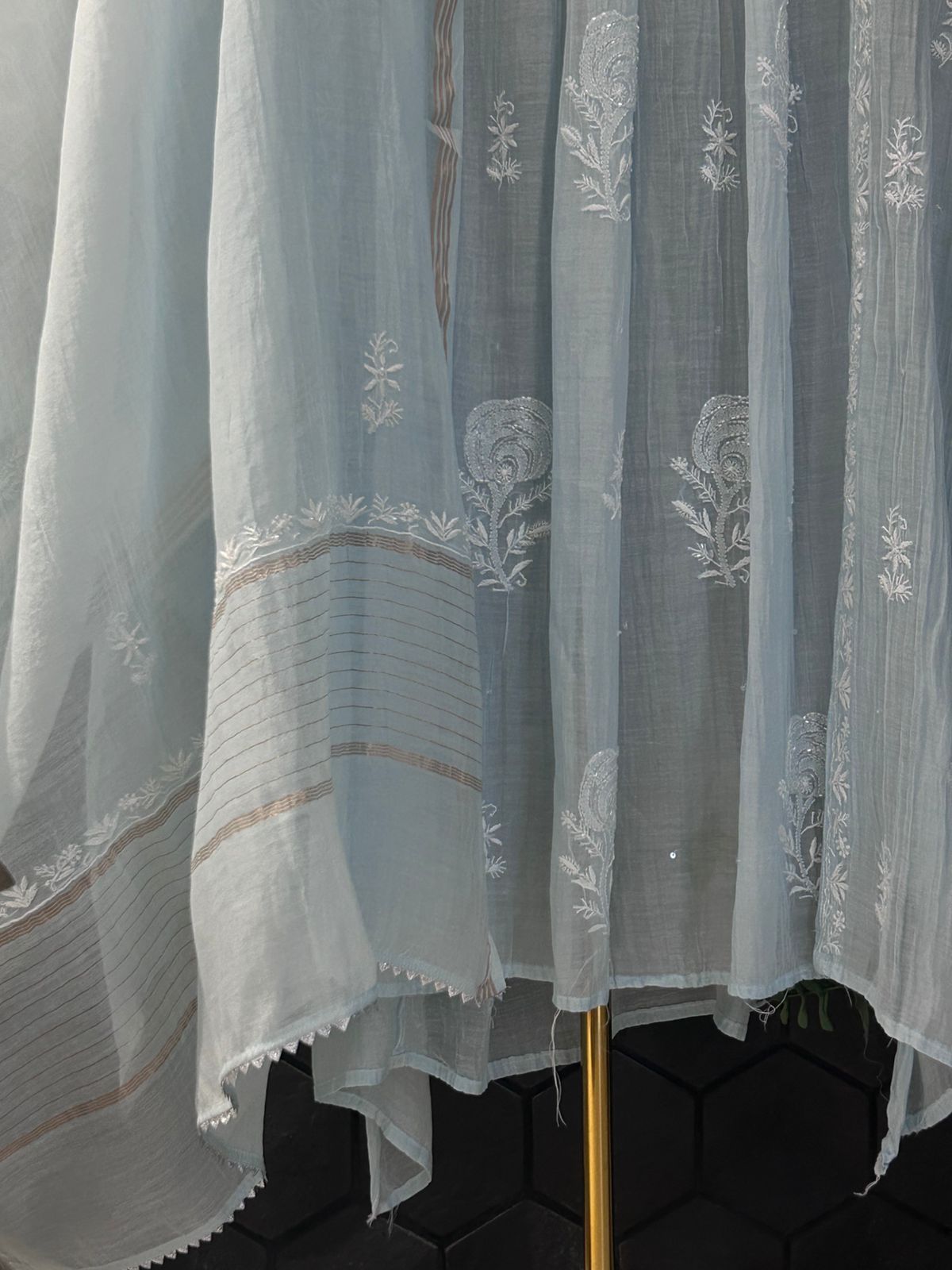 Sky Blue Mul Chanderi Chikankari Kurta Set