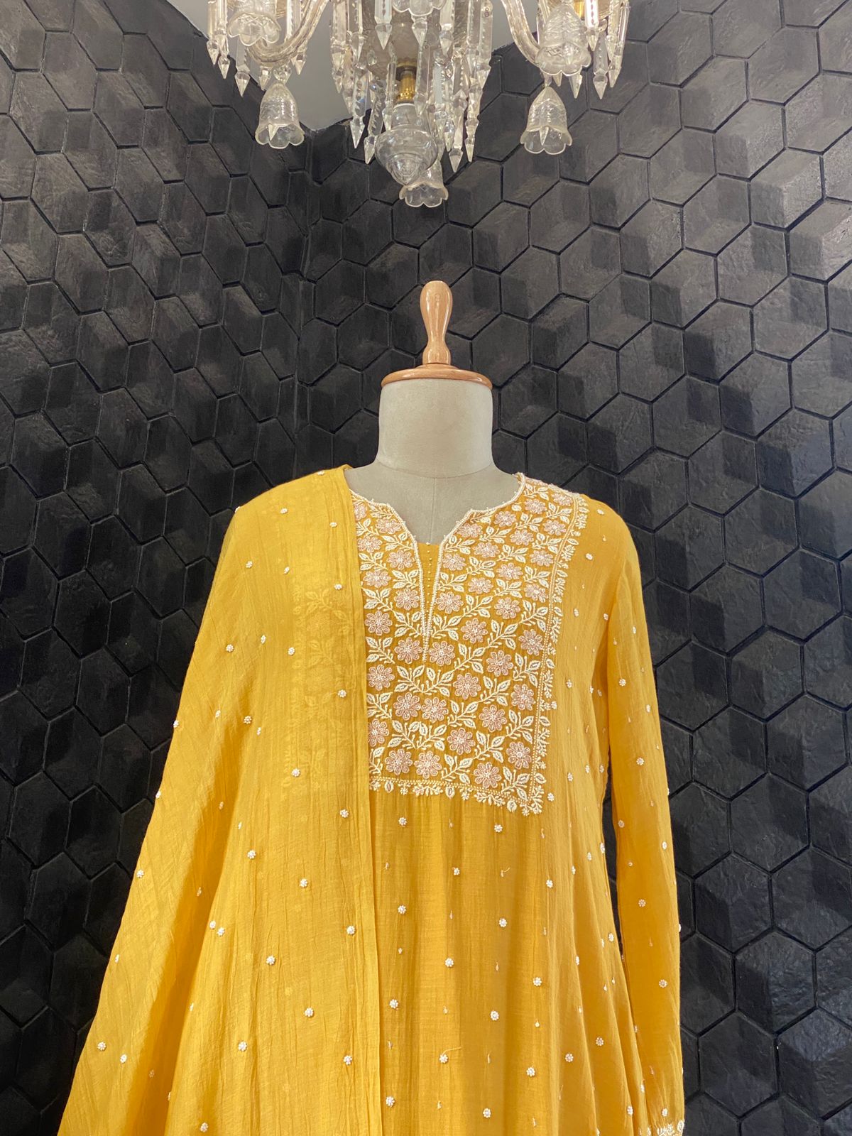 Mustard Mul Chanderi Suit Set