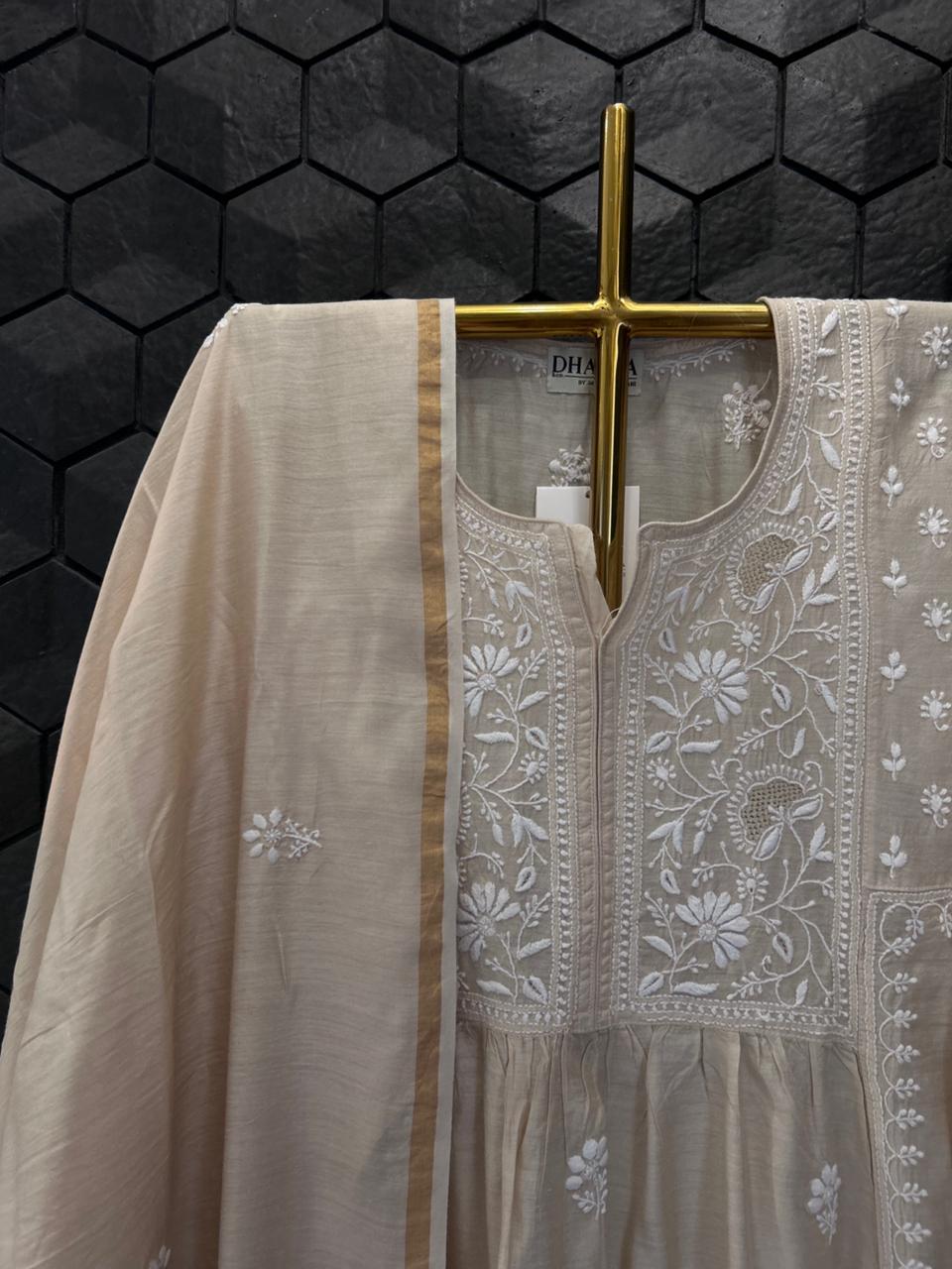 Beige Moonga Silk Suit Set