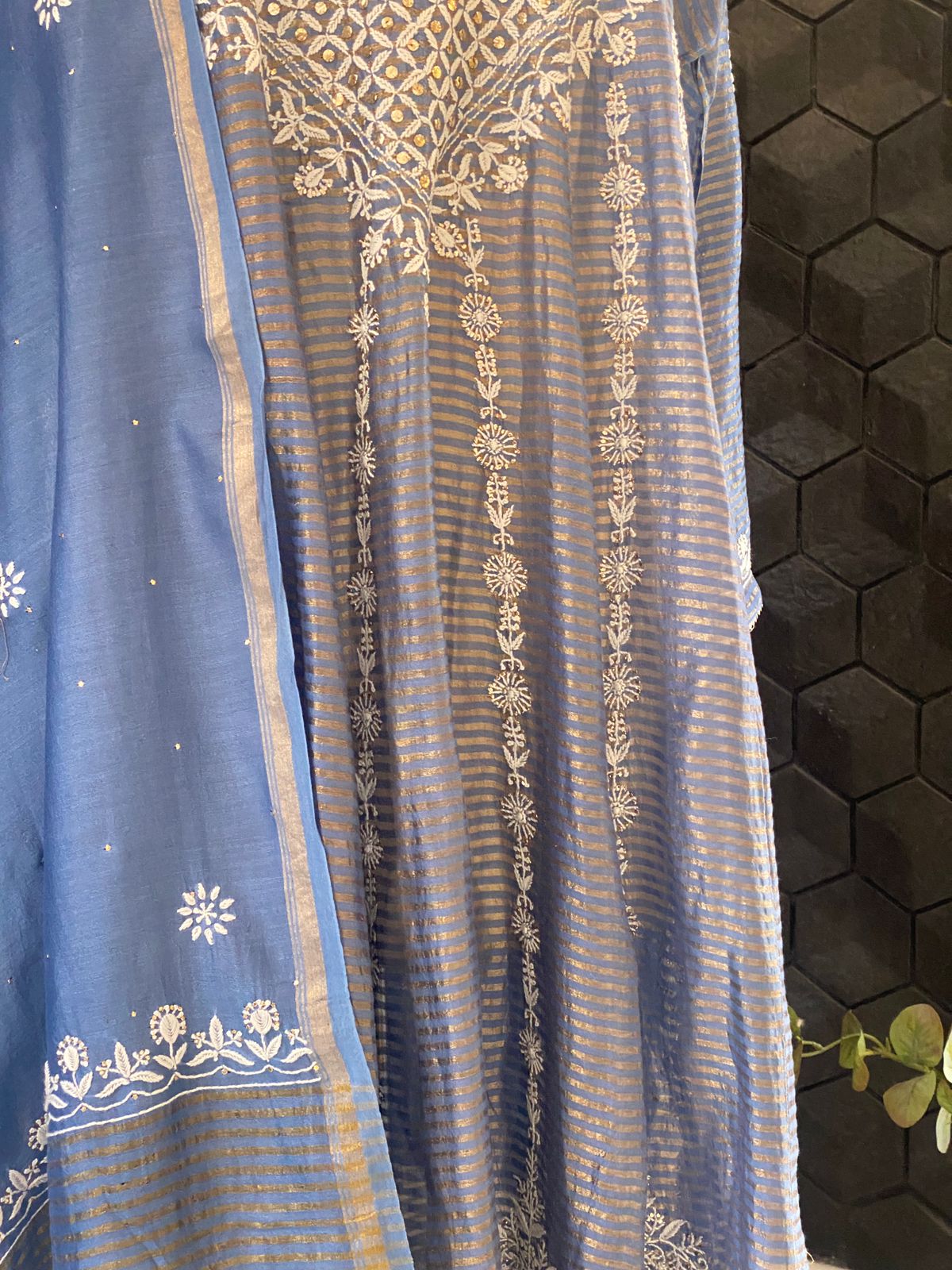 Striped Tissue Anarkali Suit Set