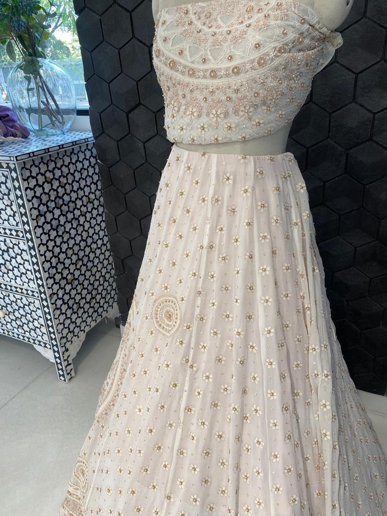 Ivory And Gold Chikankari and Zardozi Lehenga Set