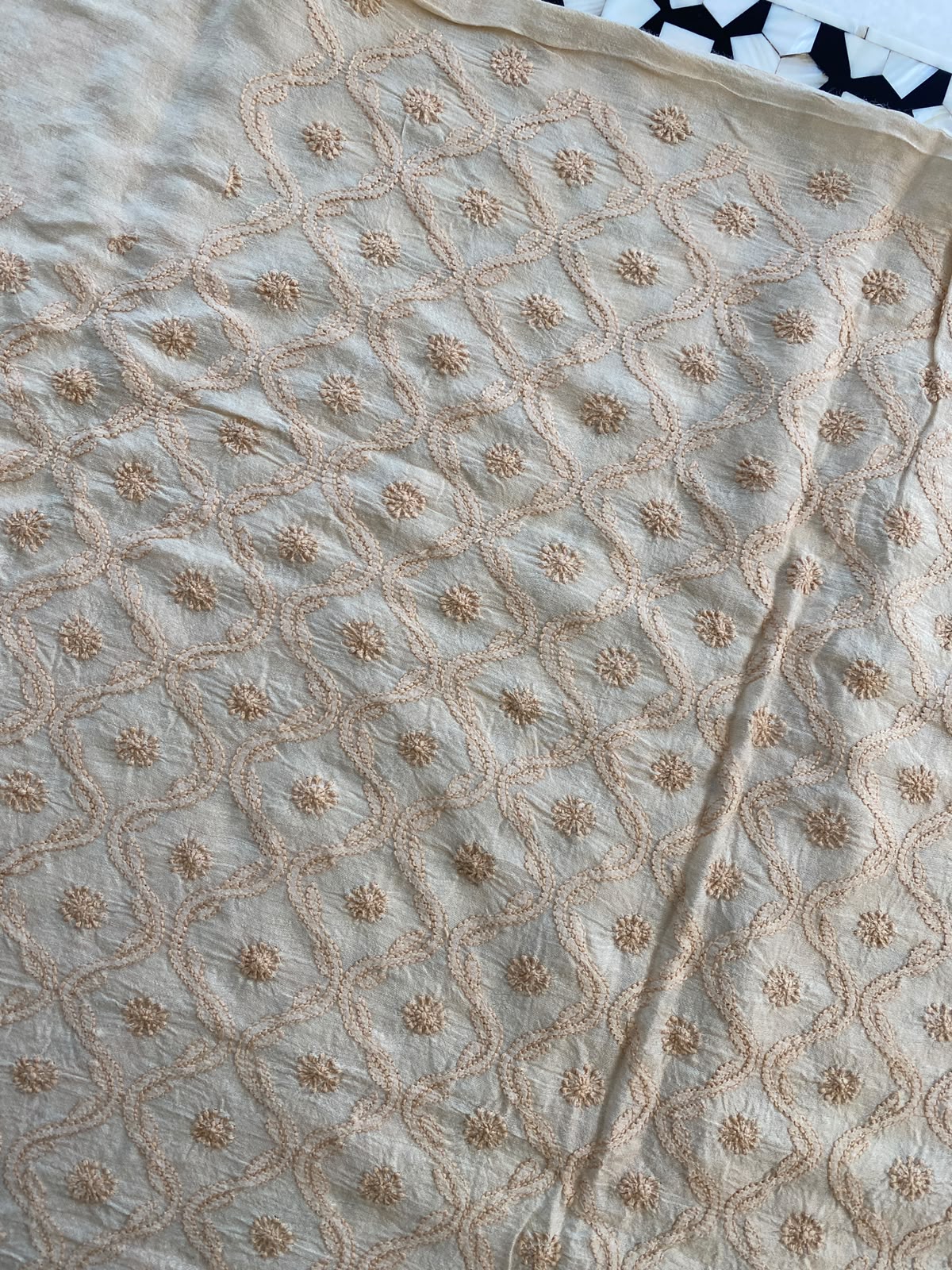 Biege moonga silk chikankari men's sadri