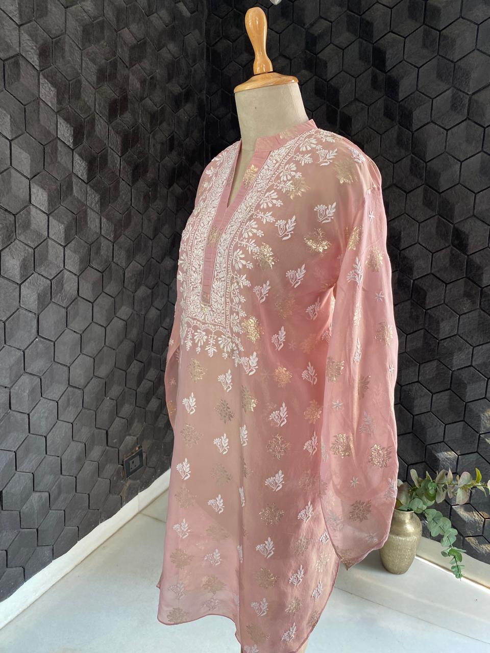 Pink Simmer Organza Chikankari Co-ord Set