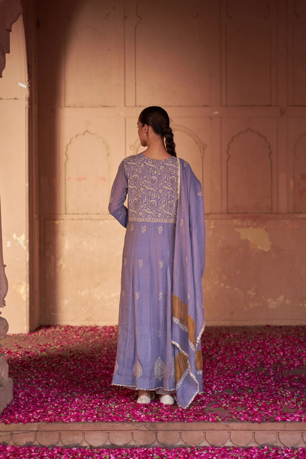 Lavender Tissue Chikankari Anarkali Set