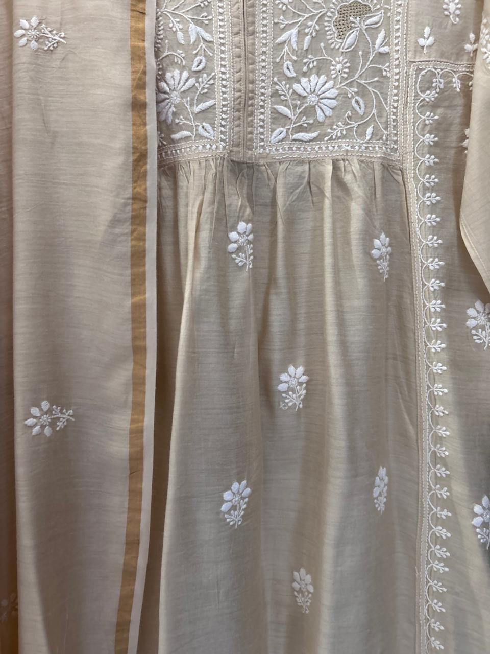 Beige Moonga Silk Suit Set