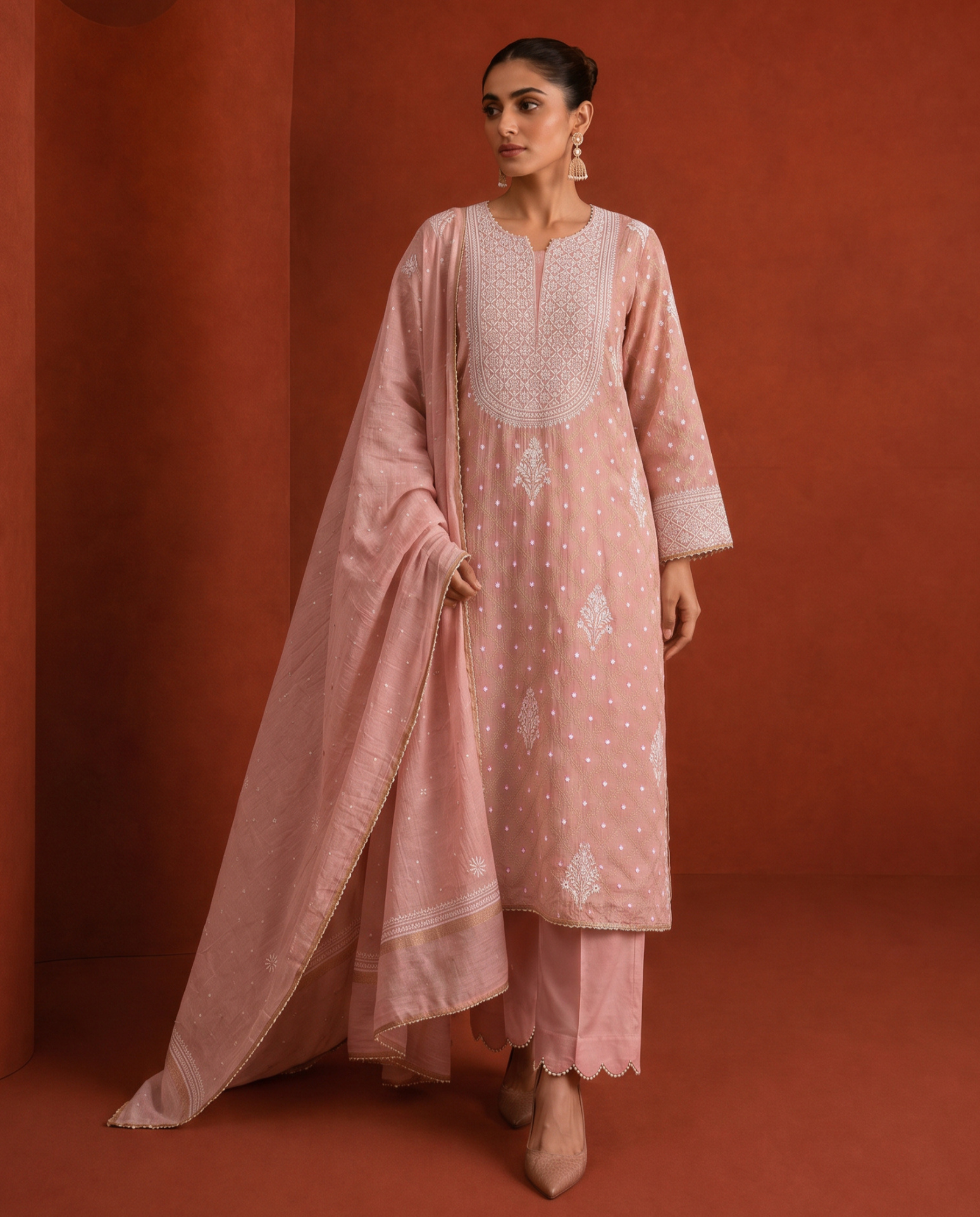 Pink Golden Tissue Kurta set in Banarsi Weave