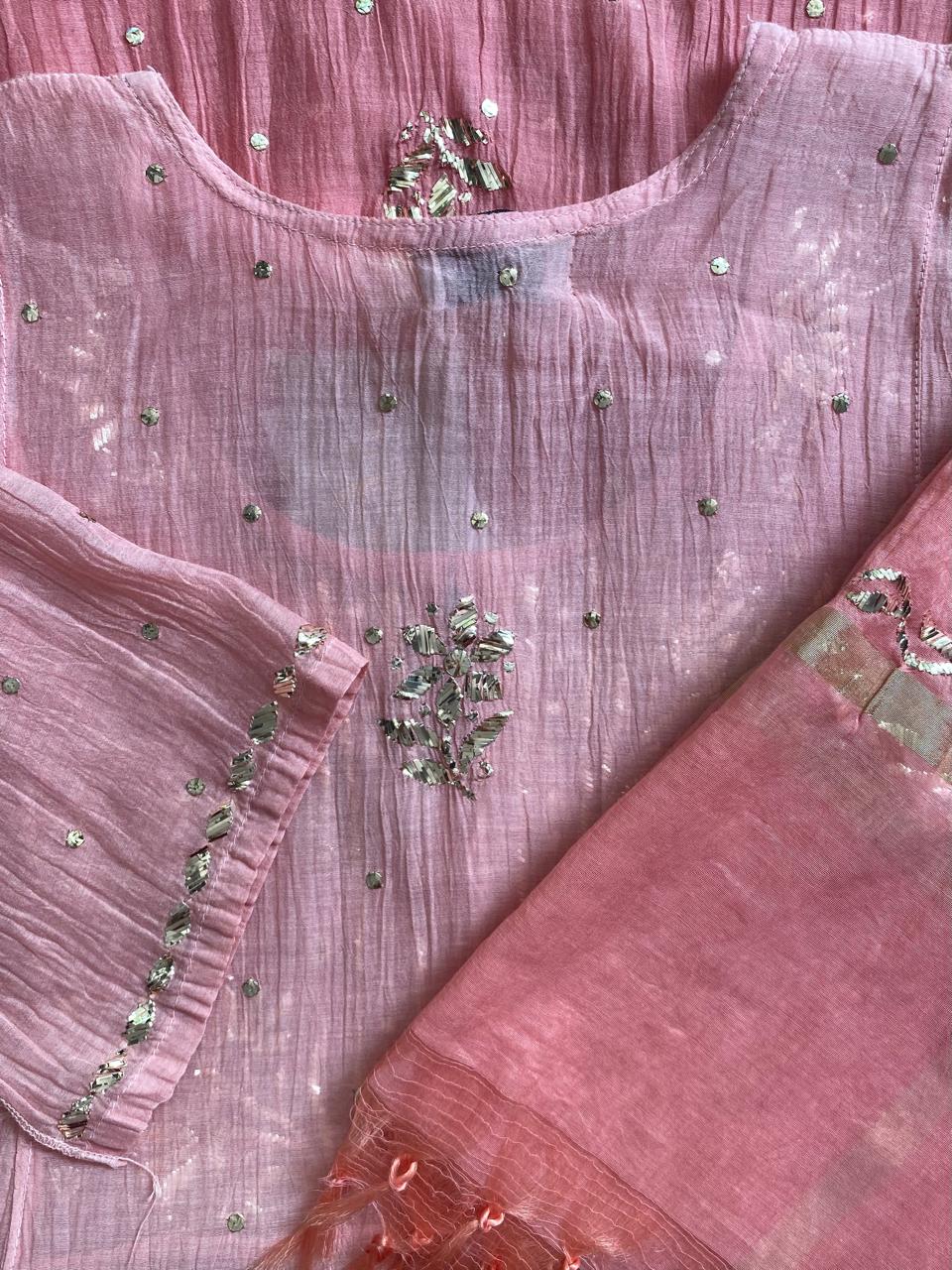 Pink Ombre Mul Chanderi A-Line Kurta Set
