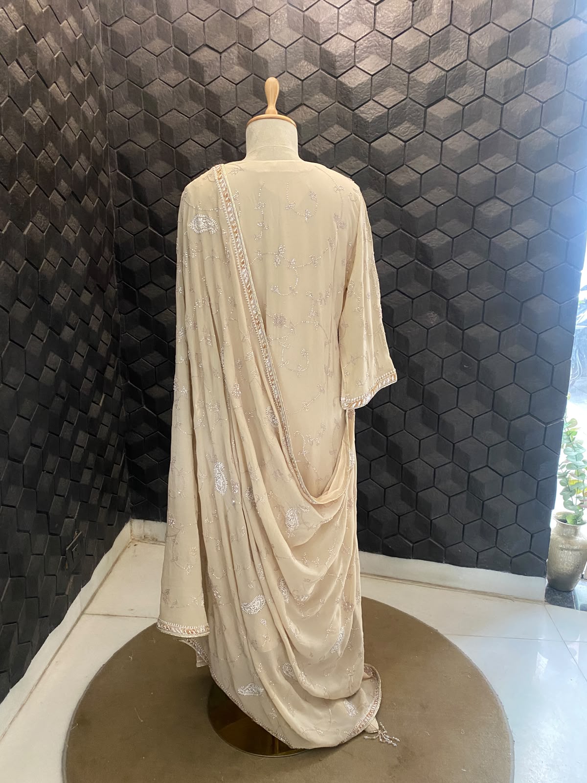 Beige Georgette Chikankari Kurta Set