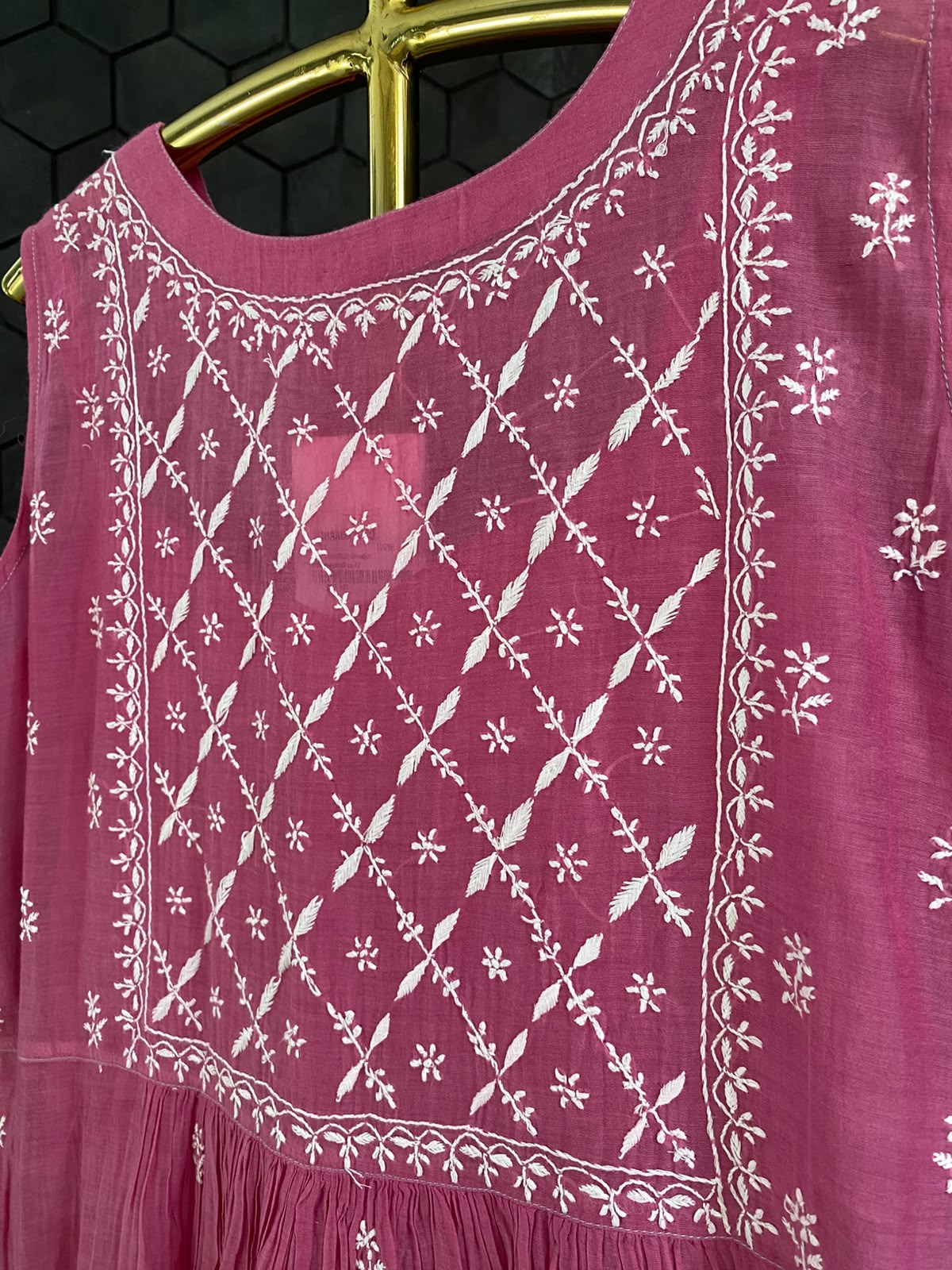 Magenta Ombre Sleeveless Chikankari dress