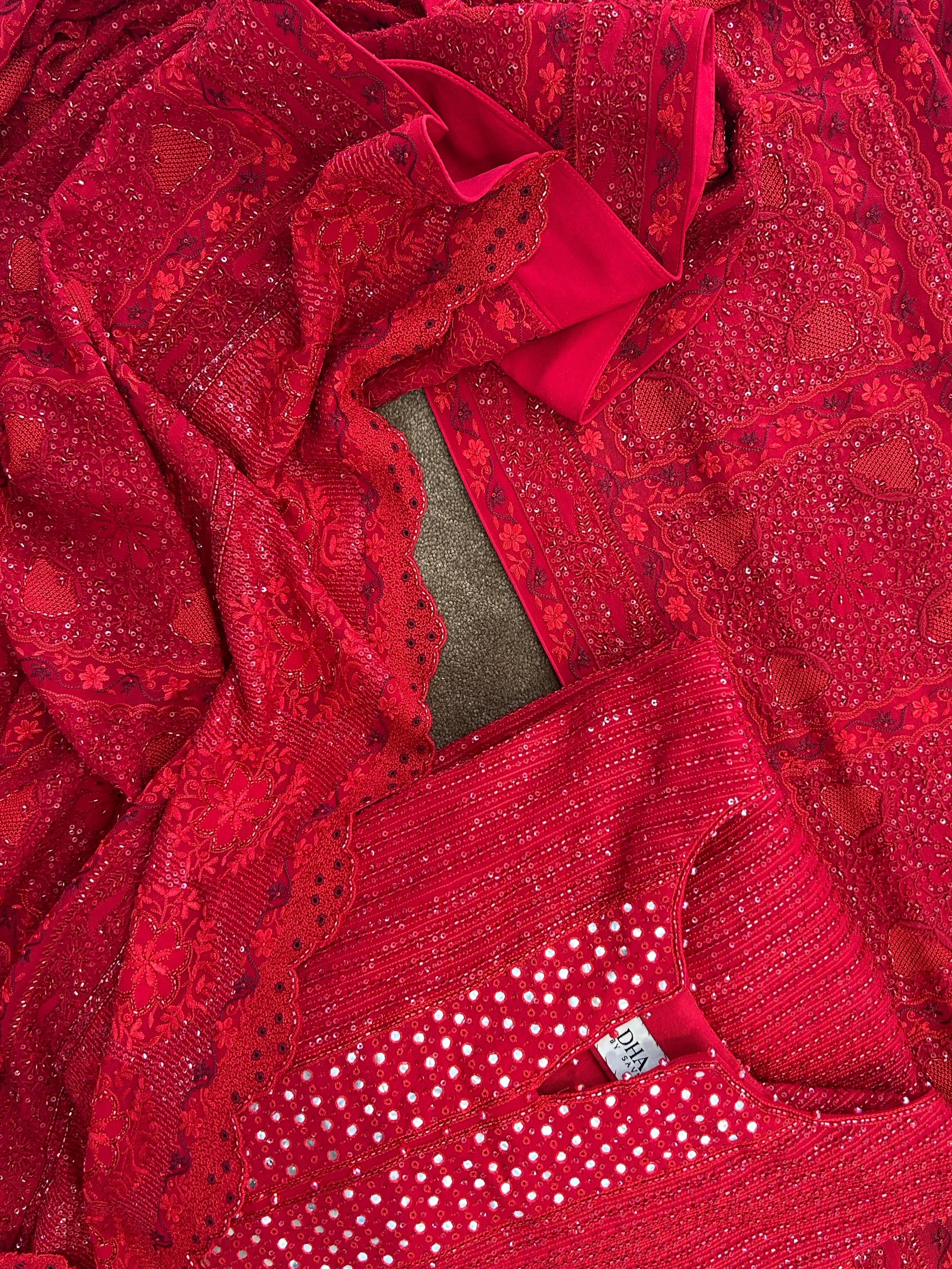 Crimson Red Sequin Sharara & Ek Taar Chikankari Dupatta Set