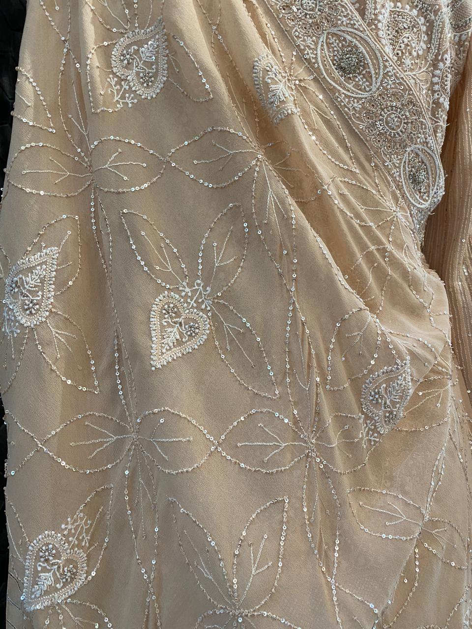 Peach Georgette Chikankari Sharara Set With Paisley Jaal