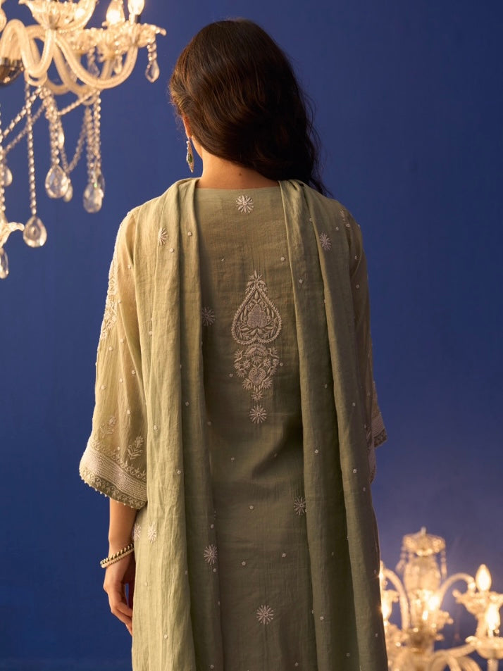 Mint Green Tissue Chikankari Kurta Set