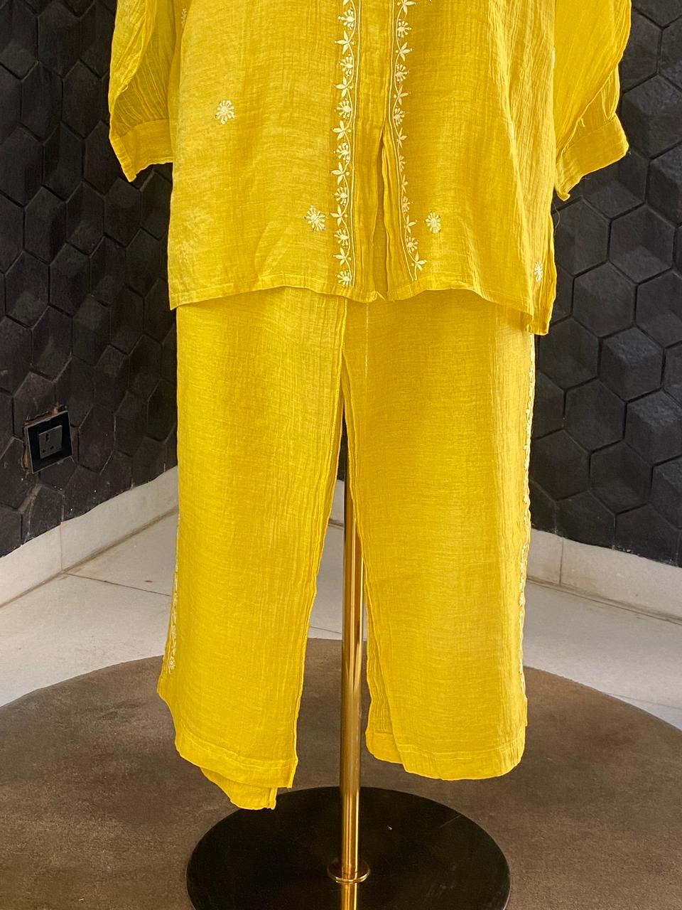 Yellow Tissue Chikankari  Co-ord Set